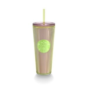 STARBUCKS Milky Island collection Neon Green Lilac 24 oz Pleated Tumbler